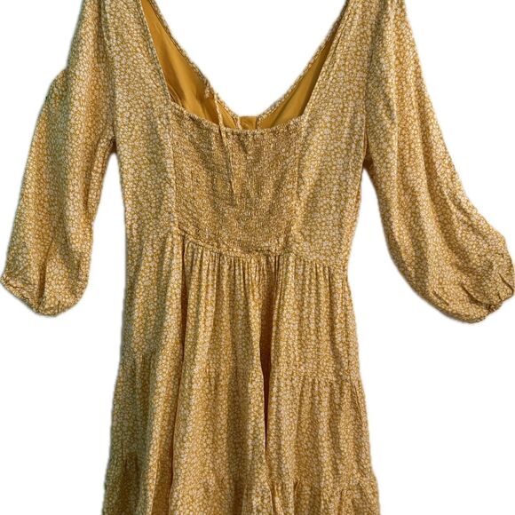 Hollister Marigold Yellow Floral Mini Dress Size M Cottagecore Lace Up - Picture 2 of 5